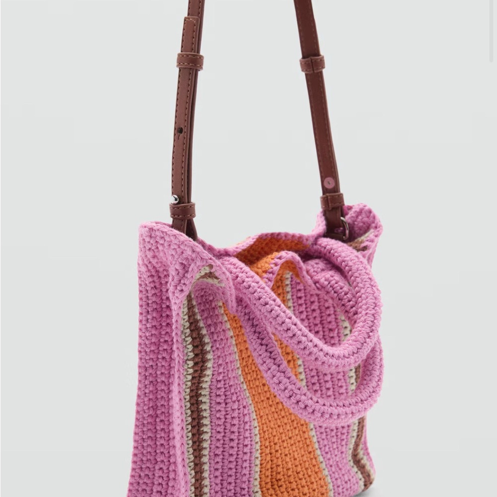 Mango Pink and Orange Crochet Shoulder Bag